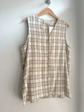 Beige Plaid Button Up Top
