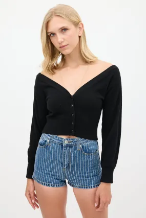 Black Wool & Beige Mesh Cropped Cardigan