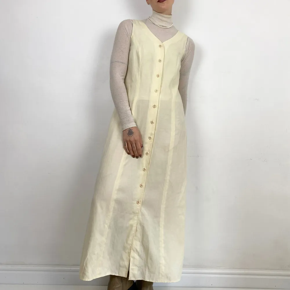 Button Up Cream Dress - SMALL