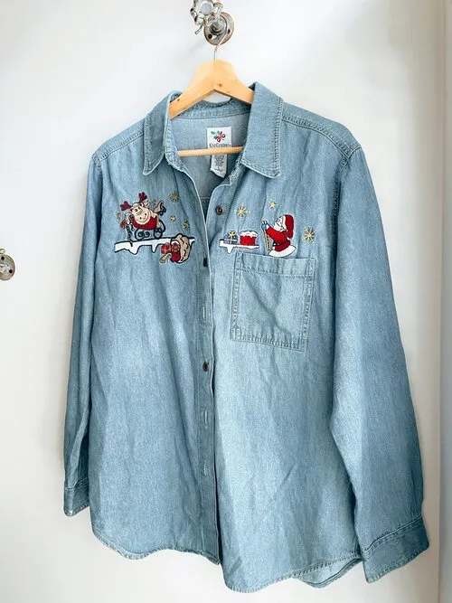 Christmas Denim Button Up