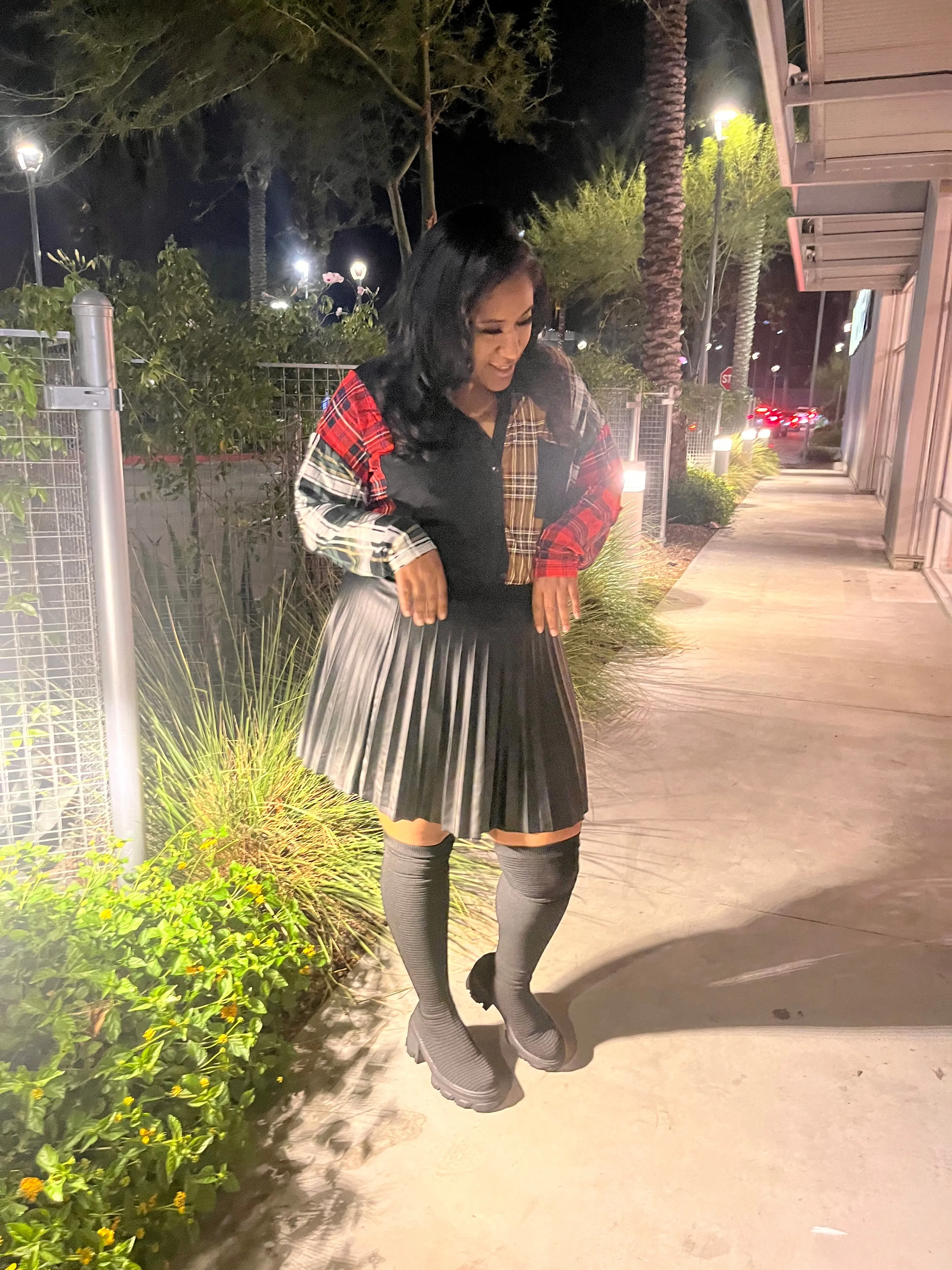 Color block plaid shirt