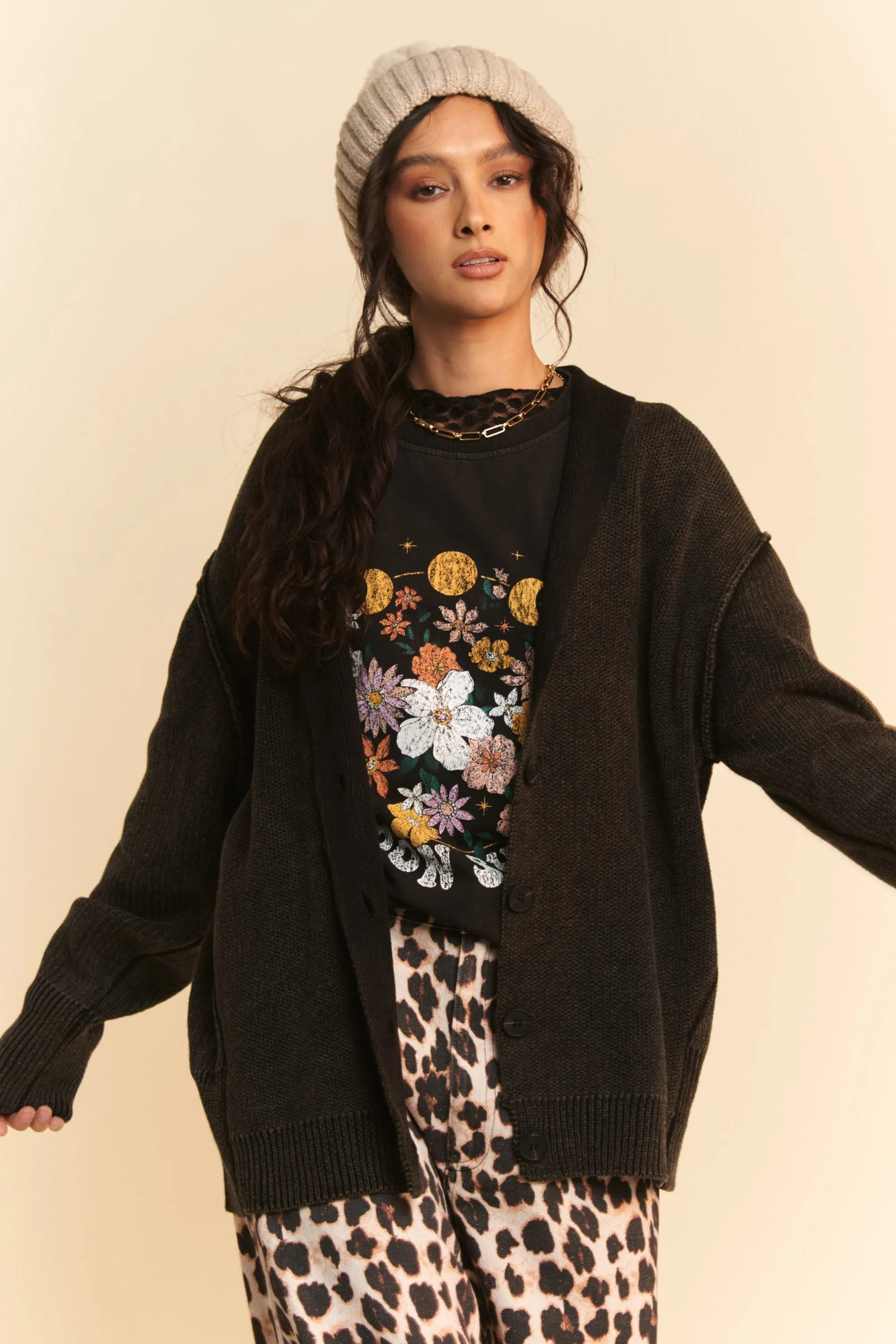 Oversized Button-Up Cotton Cardigan