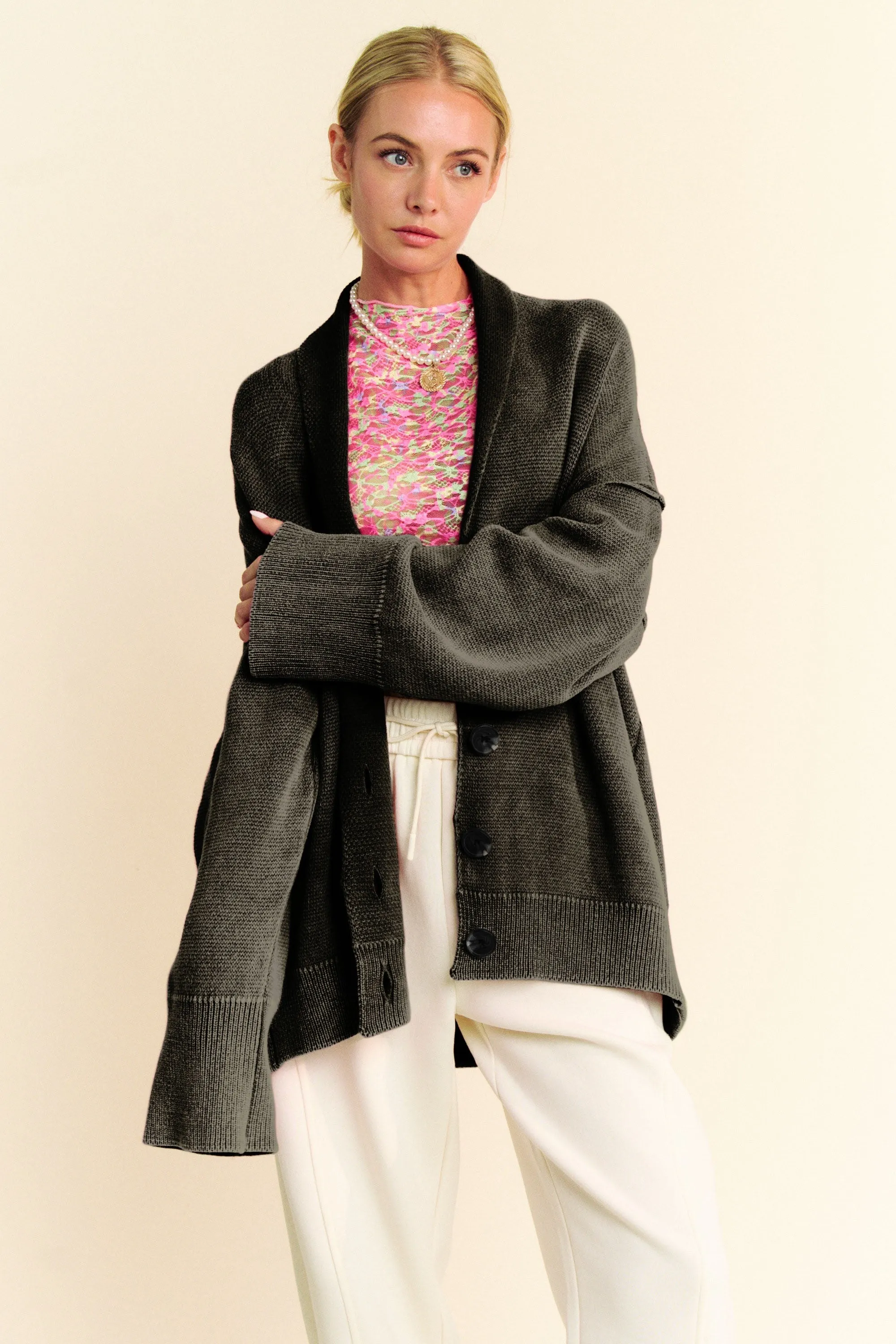 Oversized Button-Up Cotton Cardigan