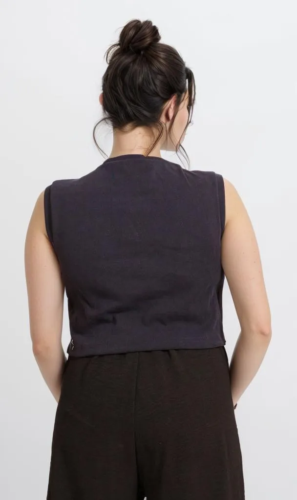 R207245 - Ribbed Sleeveless Cropped Tank Top - Navy Blue